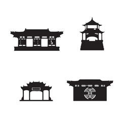 Silhouette Chinese architecture shape set on isolated