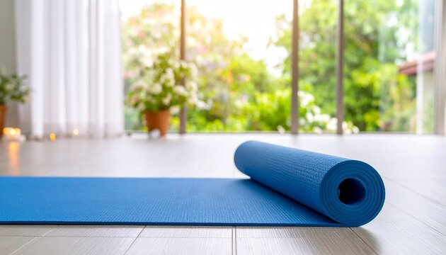 yoga studio with blue matres