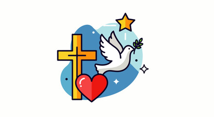 Christian Symbolism: Cross, Dove, Heart, and Star Illustration