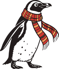 Cartoon animal art illustration of a cute penguin on a branch with an ice cream cone