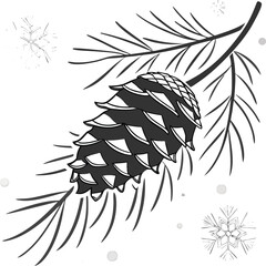 Black and white floral vector illustration of a bamboo branch with leaf and flower pattern