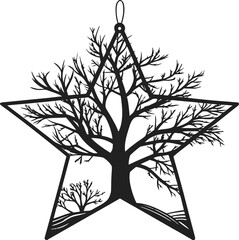 Vector illustration of a bare black tree silhouette with many branches against a winter sky