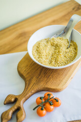 Healthy breakfast with yogurt, granola and chia seeds.