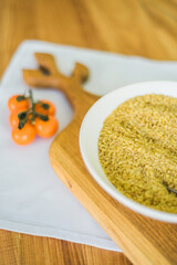 Healthy breakfast with yogurt, granola and chia seeds.