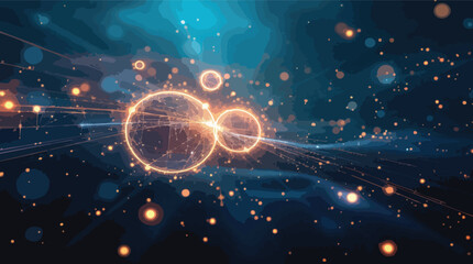 Obraz premium Abstract glowing network of spheres and lines in dark space with light particles technology.