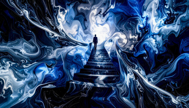 Abstract Illustration:  Stairway out of Chaos  - Dealing with Mental Illness of Terminal Sickness 142