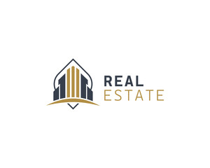 Black Gold Real Estate Logo. Construction Architecture Building Logo Design Template Element