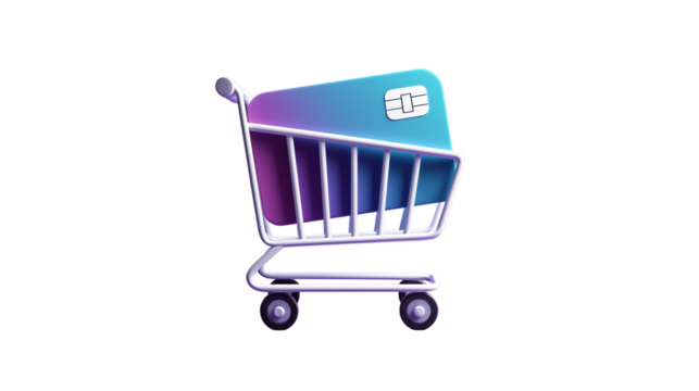 Online shopping cart icon with credit card, gradient background 