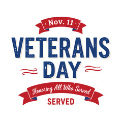 US Veterans Day. Hand lettering. United States Veterans Day festive graphic design for holiday greetings and invitations. Vector illustration.  Honoring all who served. November 11. veterans day tee