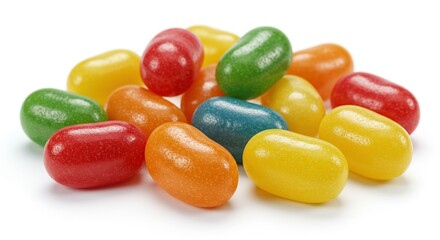 Colorful Pile Of Assorted Jelly Beans Isolated On White Background