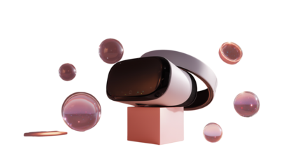 VR headset with floating interface and holographic elements