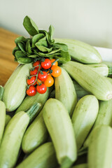 Fresh organic zucchini, raw vegetables for cooking and healthy diet.