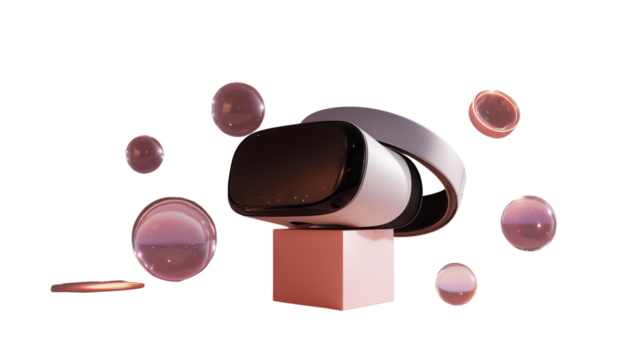 VR headset with floating interface and holographic elements