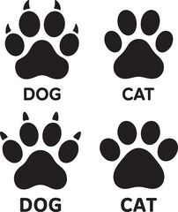 Dog and cat paw prints side by side comparison black silhouettes of pet animal paws paw print identification guide