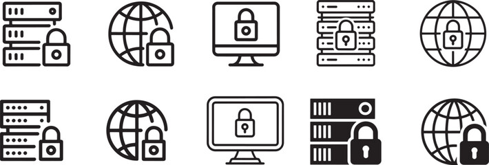 Cybersecurity Network Security and Data Protection with Server Lock and Globe Illustrations for Online Safety and Privacy