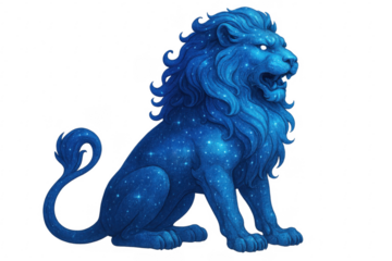 Majestic blue lion embodying the cosmos with transparent background
