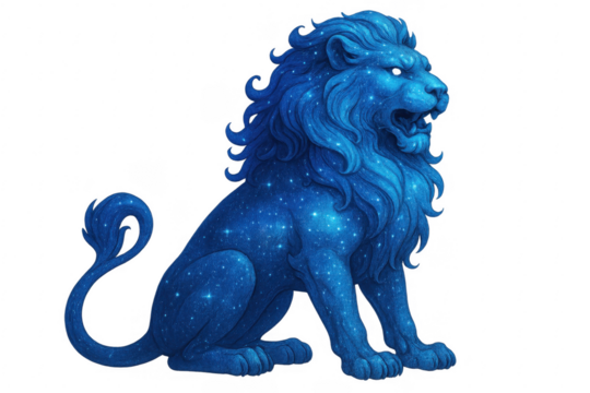 Majestic blue lion embodying the cosmos with transparent background - Powered by Adobe