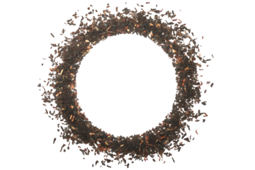 A circular frame composed of fragments of a reddish brown material possibly a mixture of earth