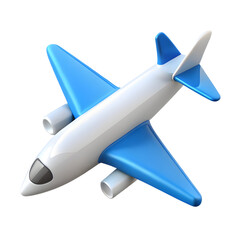 3D Airplane Icon Blue and White isolated on transparent background