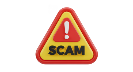 Warning scam alert sign isolated on white background
