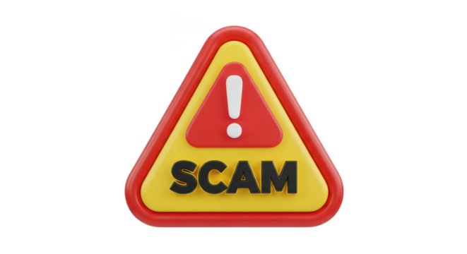Warning scam alert sign isolated on white background