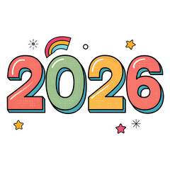 Colorful 2026 New Year Design Element isolated on transparent background