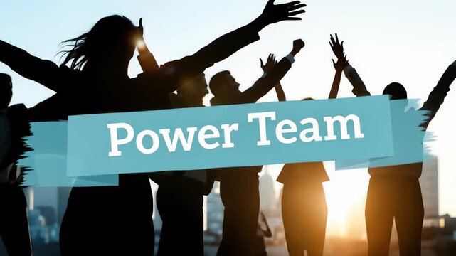 Silhouetted Business Team Celebrating Success at Sunset in an Urban Outdoor Setting