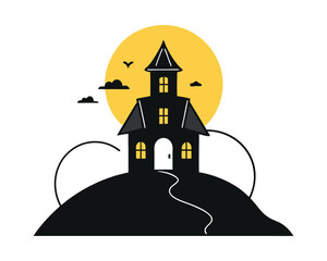 Minimalist Haunted House Outline Vector