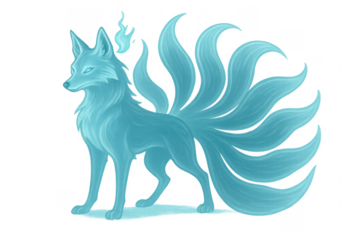 Majestic nine-tailed fox embodied with glowing aura on transparent background
