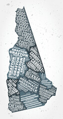 New Hampshire counties word clouds. State shape on textured background. New Hampshire design in typographic style. Elegant vector illustration.