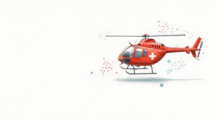 Red medical helicopter flying in a clear sky illustration  