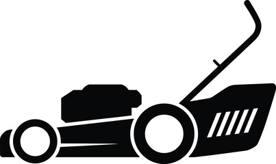 Fototapeta premium Lawn mower silhouette icon, gardening tool vector, grass cutting equipment design, outdoor yard care, flat style, cad drawing flat vector illustration