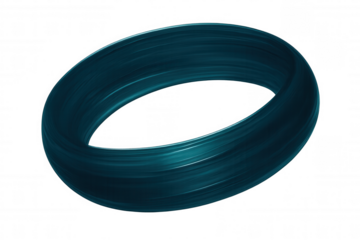 Teal blue ring spinning smoothly, rotating with elegant motion against transparent backdrop, adding sleek graphic design element