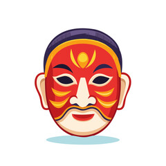 Obraz premium Vibrant traditional East Asian cultural mask illustration with expressive features and bold colors