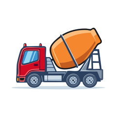 Fototapeta premium Illustration of a red concrete mixer truck in a flat design style.