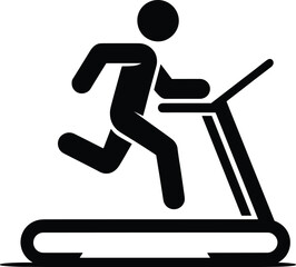 Treadmill running silhouette icon, fitness activity vector, gym workout illustration, health exercise design, black and white, cardio training