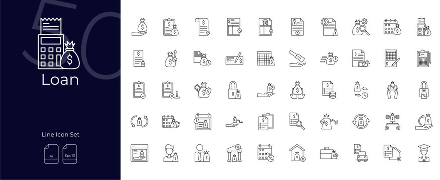 Loan Line Editable Icons set. Vector illustration in modern thin line style of Loan  icons: credit, debt, finance, etc