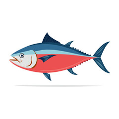 Obraz premium Cartoon Tuna Fish Illustration with Blue and Red Coloring on White