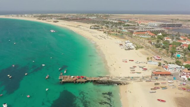 Aerial view of the beach in sal island, cape verde on a sunny day