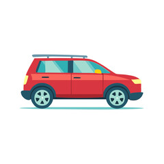 Fototapeta premium Red sport utility vehicle illustration with roof rack for travel and transportation adventures
