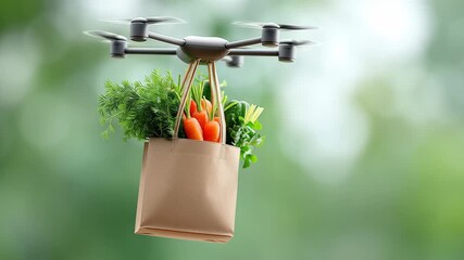 Drone Delivers Fresh Vegetables in Urban Setting for Convenient Access to Local Produce - Powered by Adobe