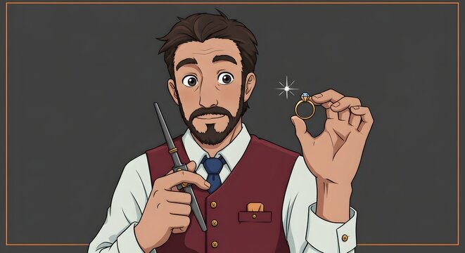 Jeweler Displaying a Ring with a Gem - Powered by Adobe