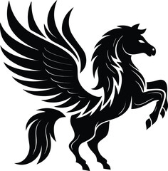 Majestic Black Pegasus Rearing Illustration Symbol of Mythical Power and Freedom Classic Heraldic Imagery Perfect for Logos and Designs