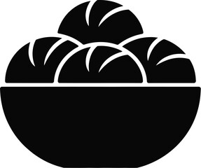 Black bread rolls in a bowl food baked