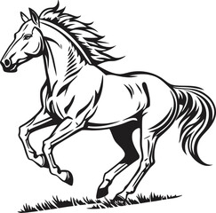 Dynamic and Free Spirited Horse Illustration Leaping Forward with Power and Grace Black and White Vector Design