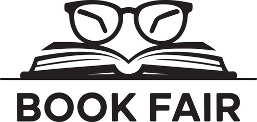 Book Fair Icon Open Book Glasses Education Event Literature Promotion Reading Design