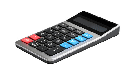 Modern calculator with digital display and colorful buttons, perfect for financial planning and business