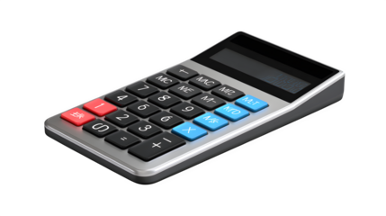Modern calculator with digital display and colorful buttons, perfect for financial planning and business
