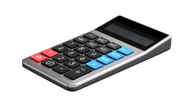 Modern calculator with digital display and colorful buttons, perfect for financial planning and business