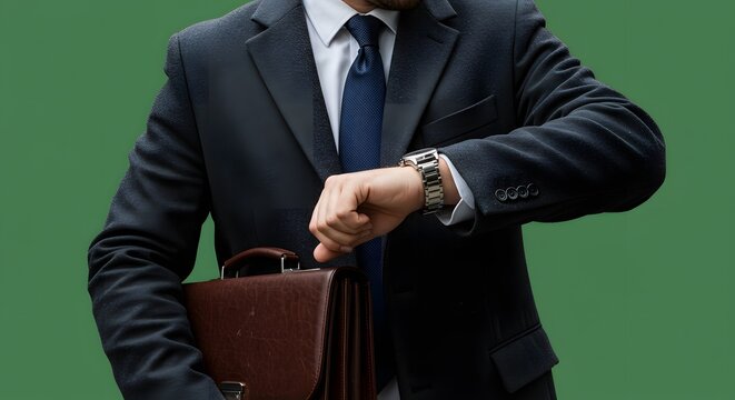 Businessman in a suit looking at his watch, ready for success and meeting the deadline, concept vkl (612)